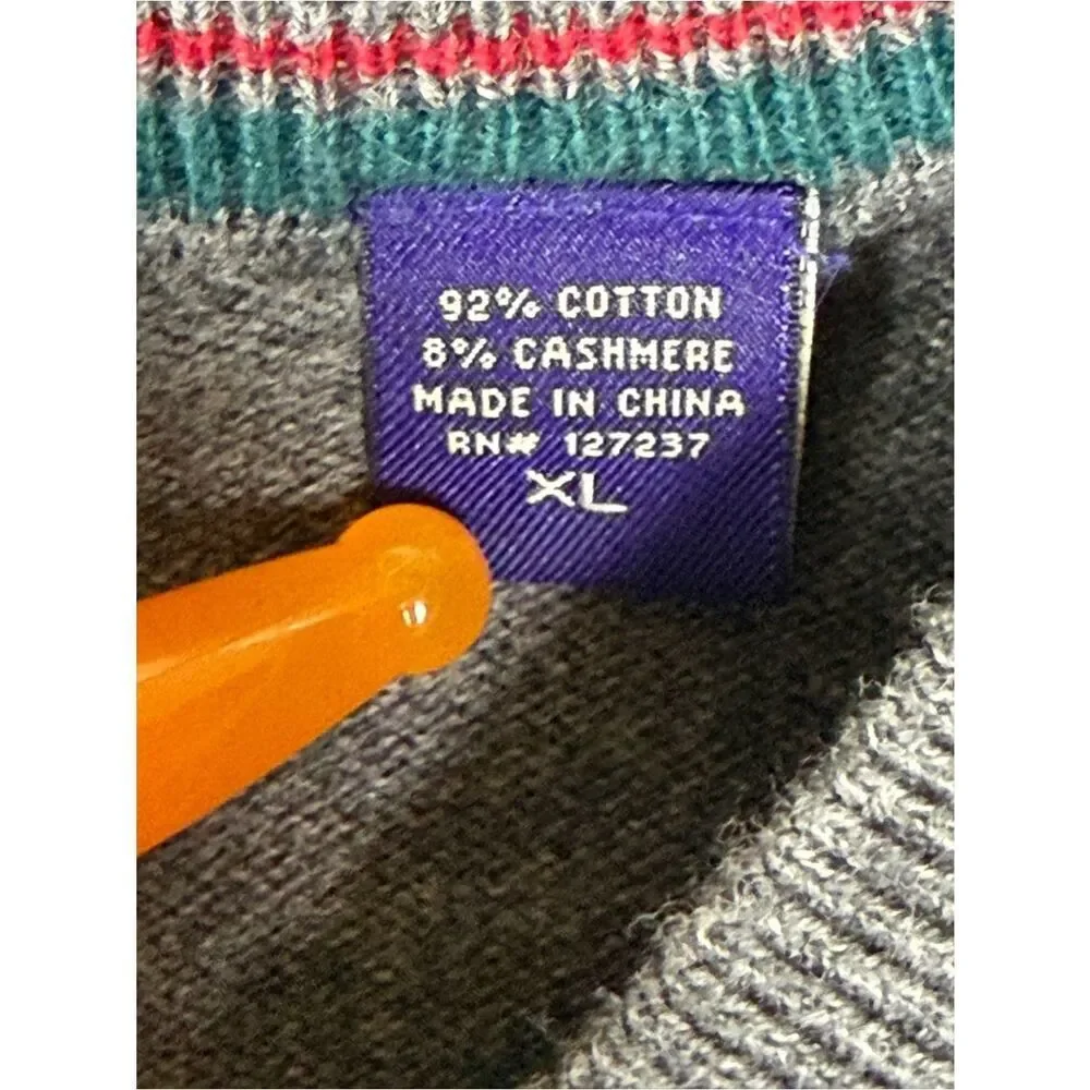 Alan Flusser Cashmere Cotton V Neck Long Sleeve Pullover Sweater Mens XL Grey